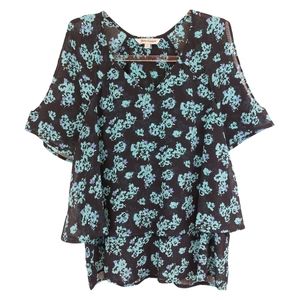 Retro Y2K Tiered Ruffle Butterfly Floral Chiffon Crinckle Blouse